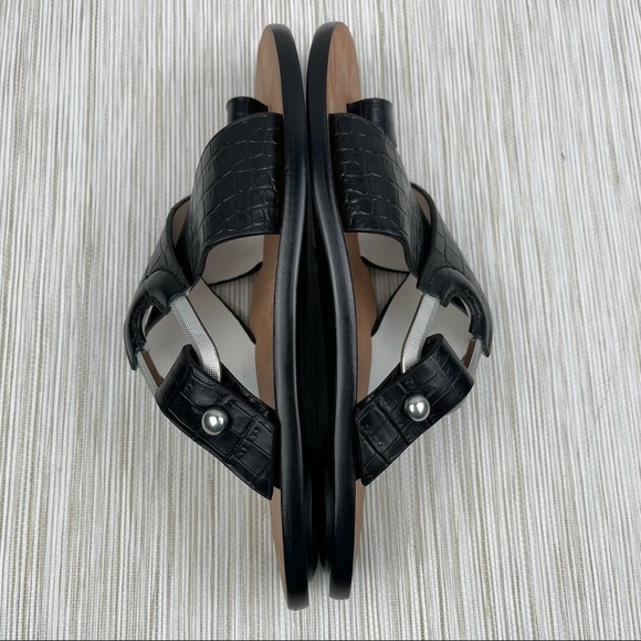 NEW Rag & Bone August Croc Embossed Leather Slide Sandals In Black - Picture 8 of 13
